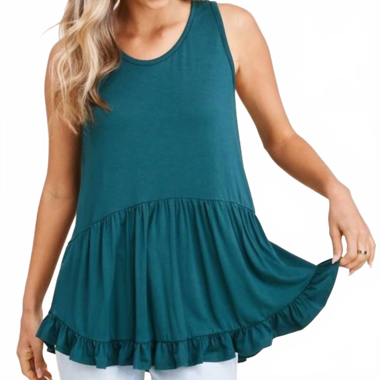 New Staccato Ruffled Hem Tank Top In Teal Green